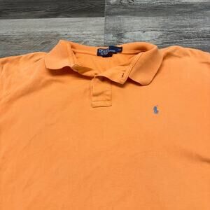 Vintage Polo Ralph Lauren Orange Men XL Blue Pony Logo Cotton Preppy Polo Shirt